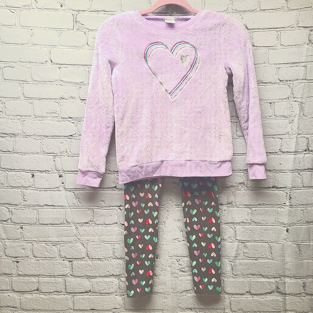 Adorable Comfortable Soft Fleece Heart Top & Legging Set Girls Size 8